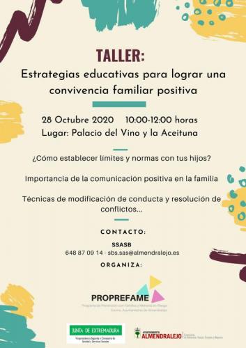 Abierto el plazo para inscribirse en un taller sobre “Estrategias educativas para lograr una convivencia familiar positiva”