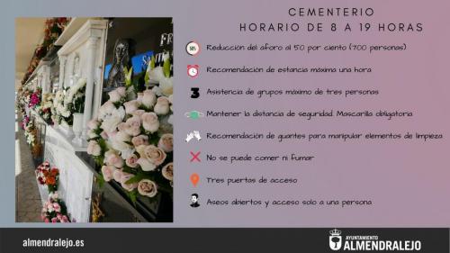 El aforo del cementerio se reduce al 50 por ciento y se amplia el horario de visitas