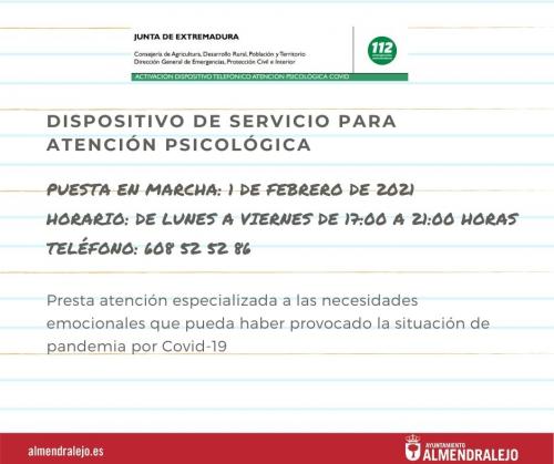 La Junta pone en marcha un dispositivo de atención psicológica a partir del 1 de febrero