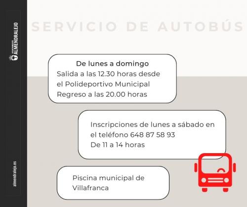 El servicio de autobús gratuito a la piscina de Villafranca comenzará el martes